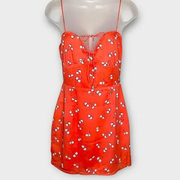 NWT SUPERDOWN cherry print mini “merci” dress red/white summer size small - Picture 2 of 8